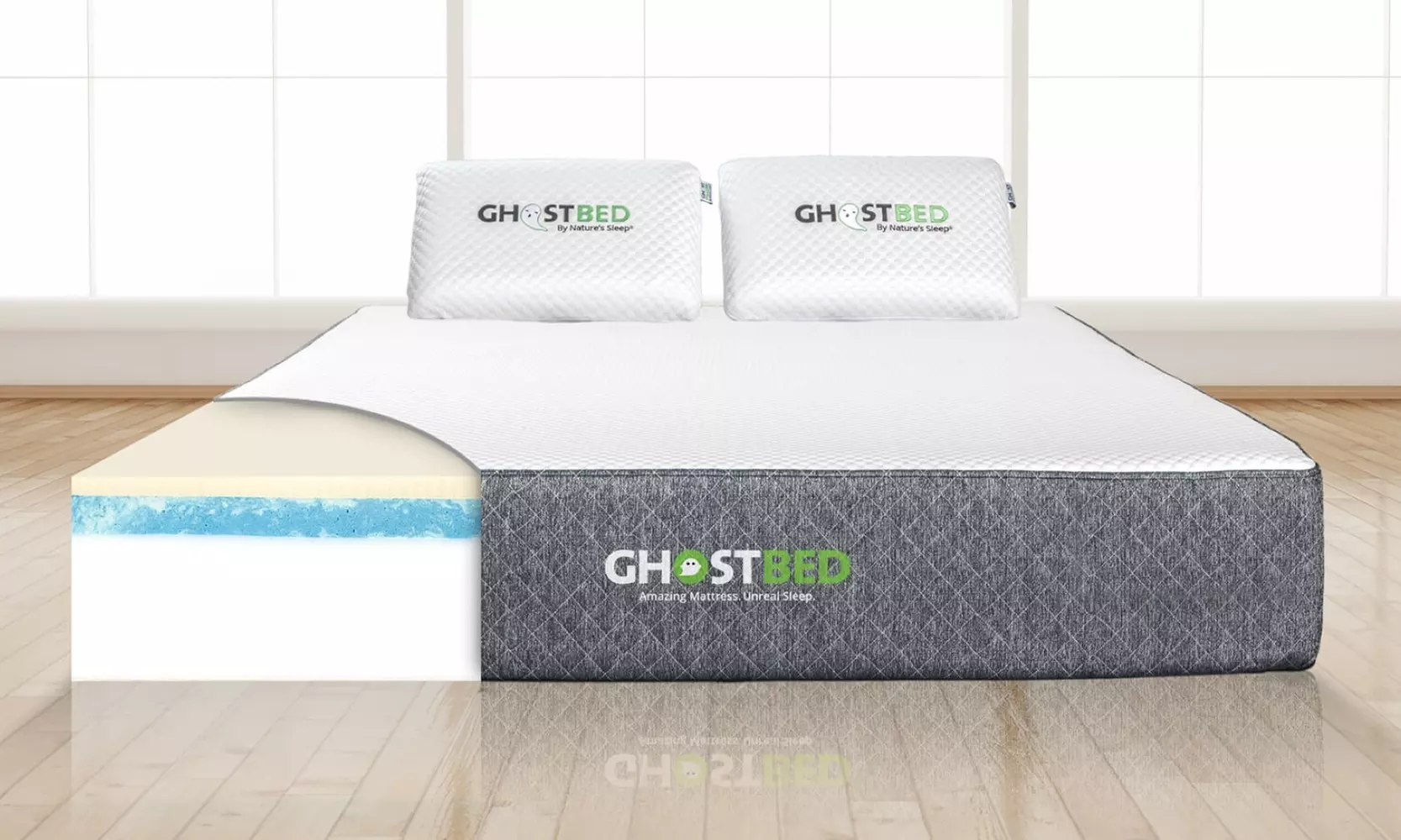 GhostBed Classic 11'' Memory Foam Mattress Bundle with 2 Memory Foam Pillows - Primary Image