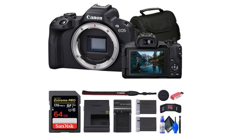 Canon EOS R50 Mirrorless Camera Bundle: 64GB Card Charger Bag And More