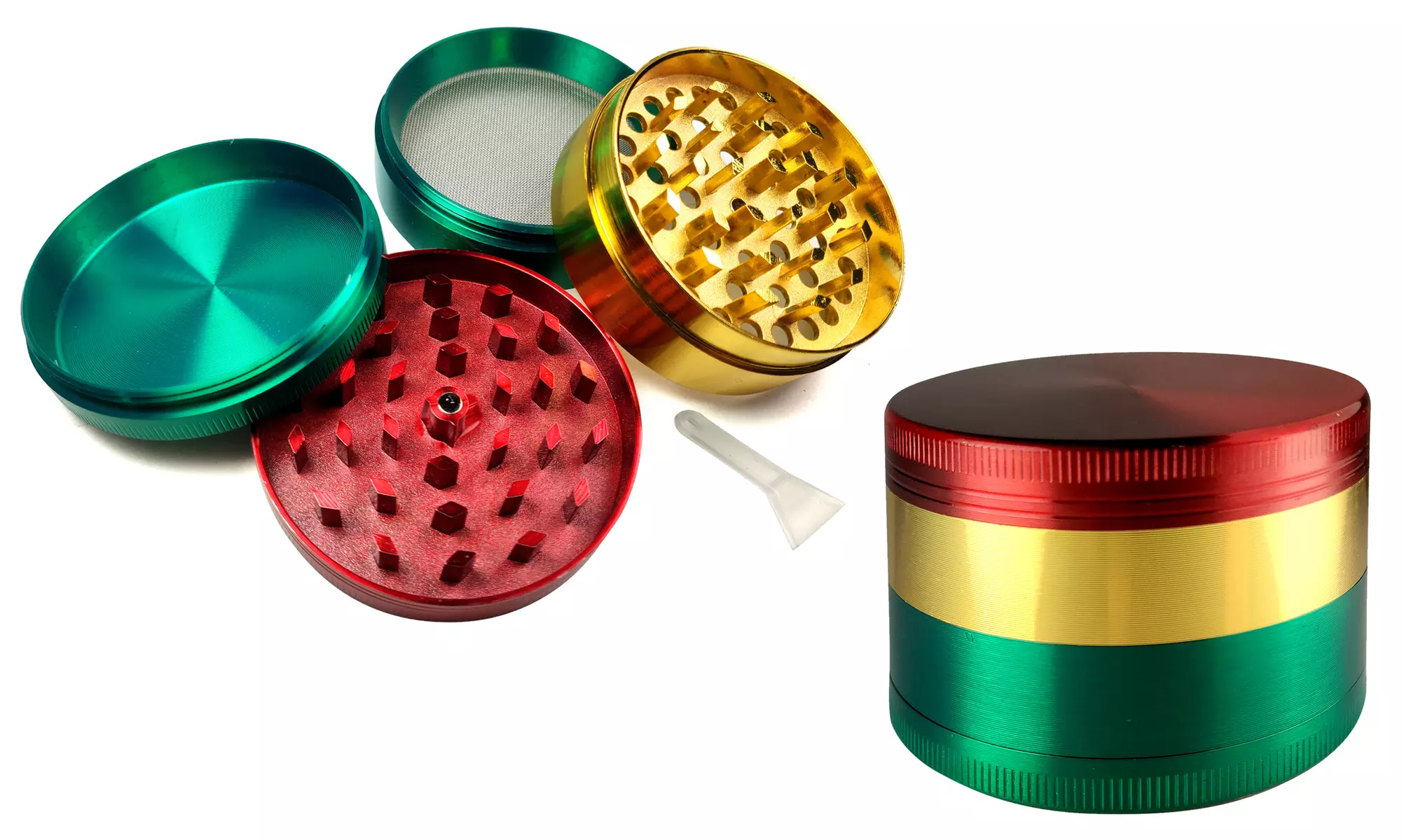 Rasta Aluminum 3 Layer Herb Grinder with Pollen screen and Scraper - Primary Image