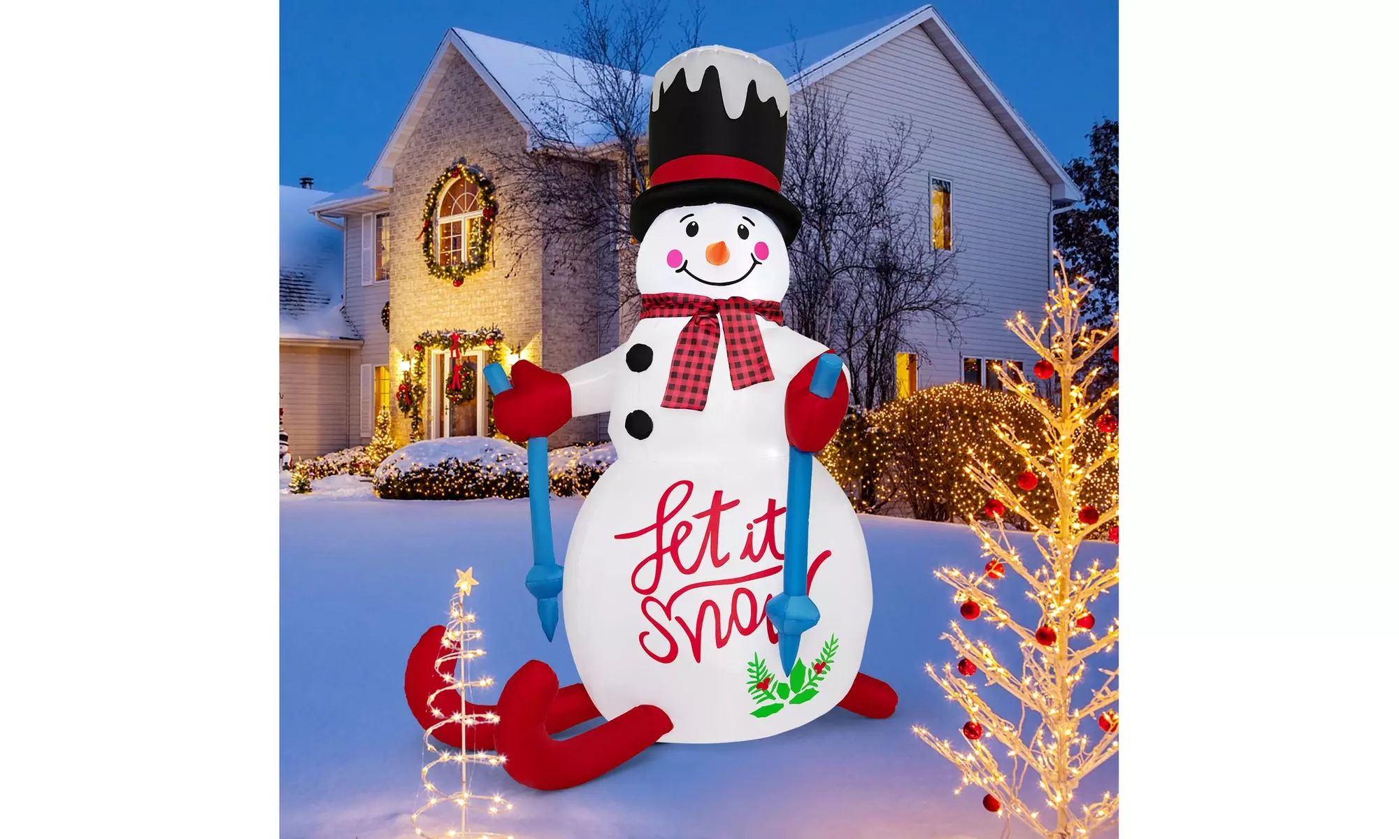 Costway 6FT Inflatable Christmas Skiing Snowman Blow up Party Decor LED Lights