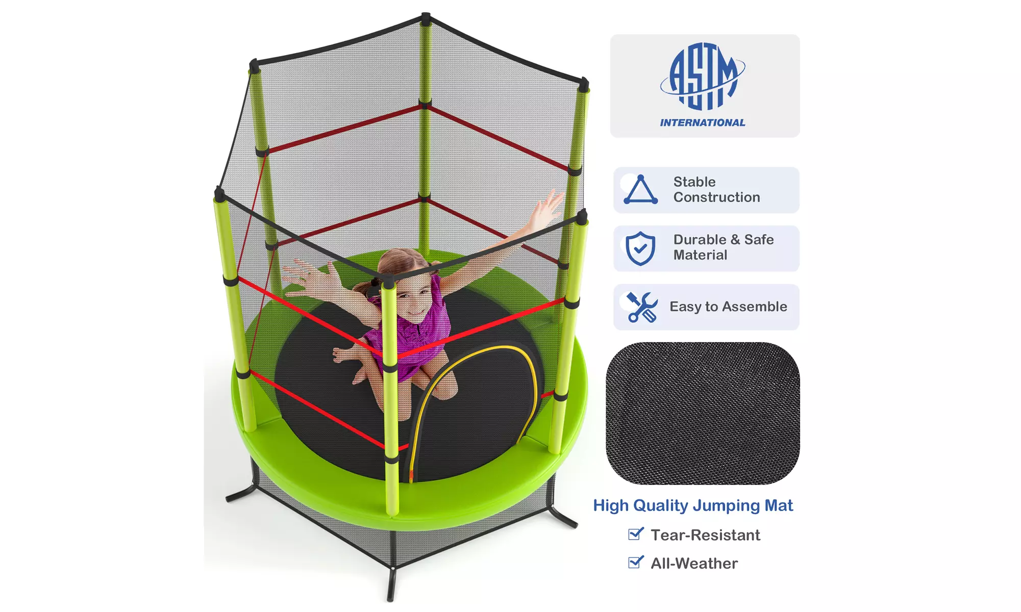 Youth Jumping Round Trampoline 55'' Exercise W/ Safety Pad Enclosure Combo Kids