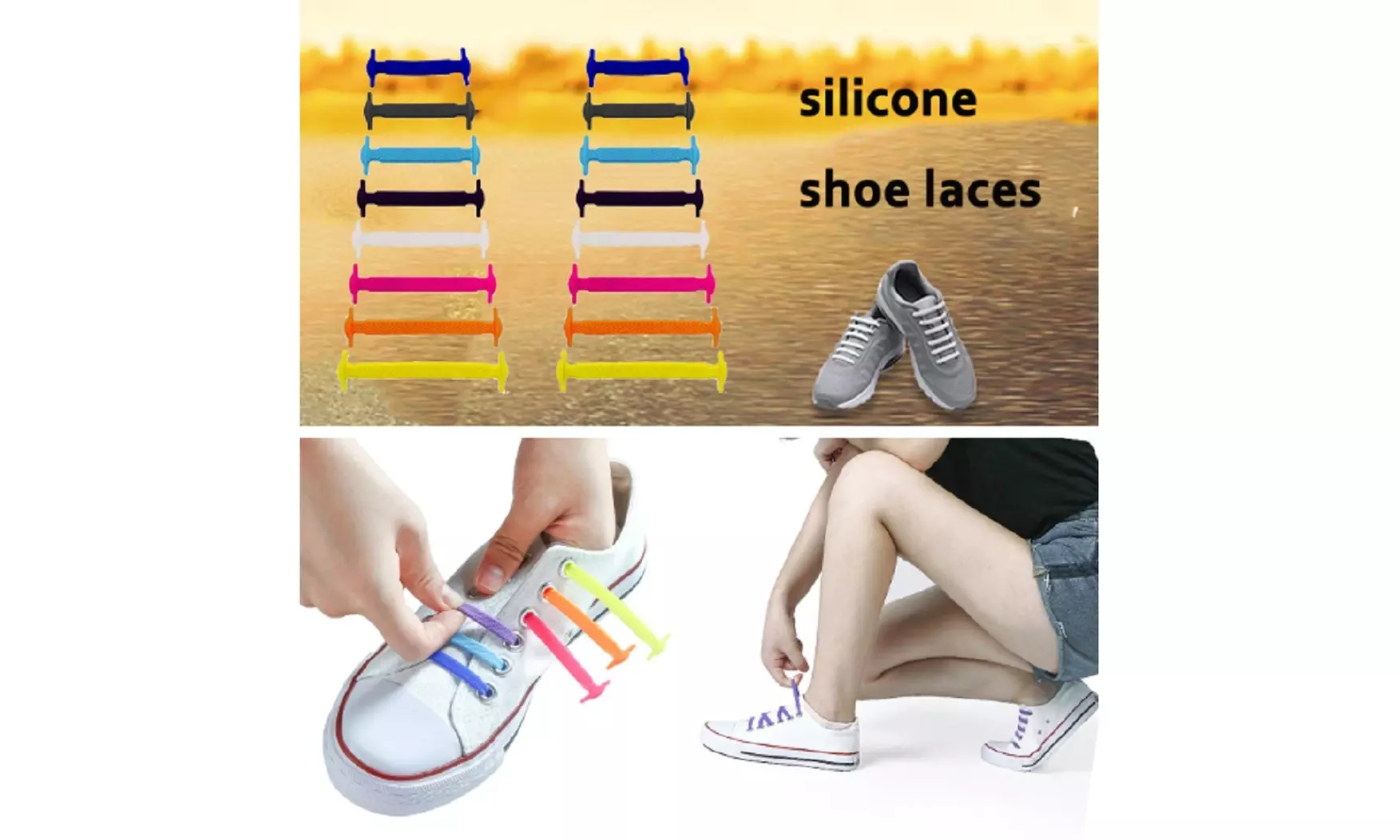 16Pcs Easy No Tie Shoelaces Elastic Silicone Flat Lazy Shoe Lace Strings Adult