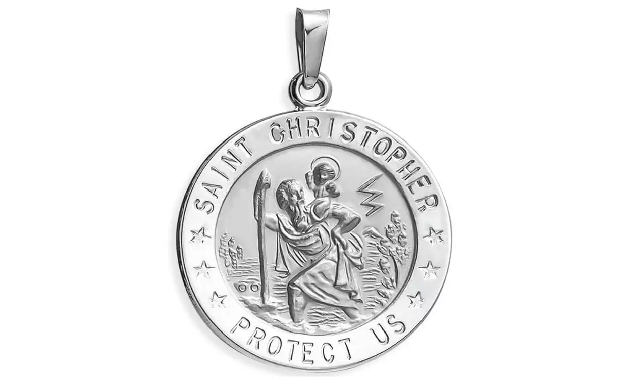 925 Sterling Silver 20MM Saint Christopher Religious Pendant Necklace 16"-24"