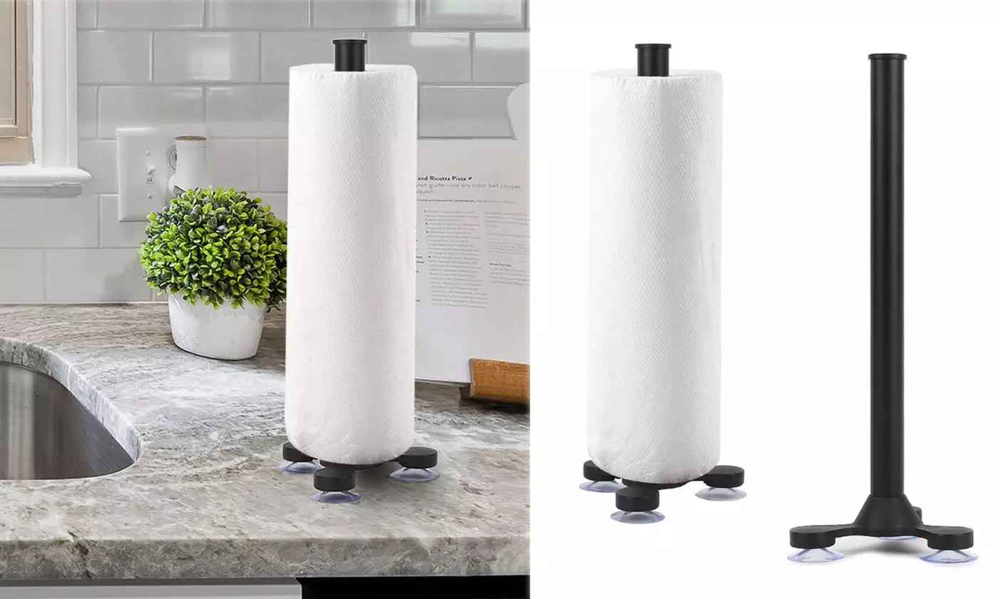 Kitchen Paper Towel Holder Countertop with Base Suction Cups Roll Organizer