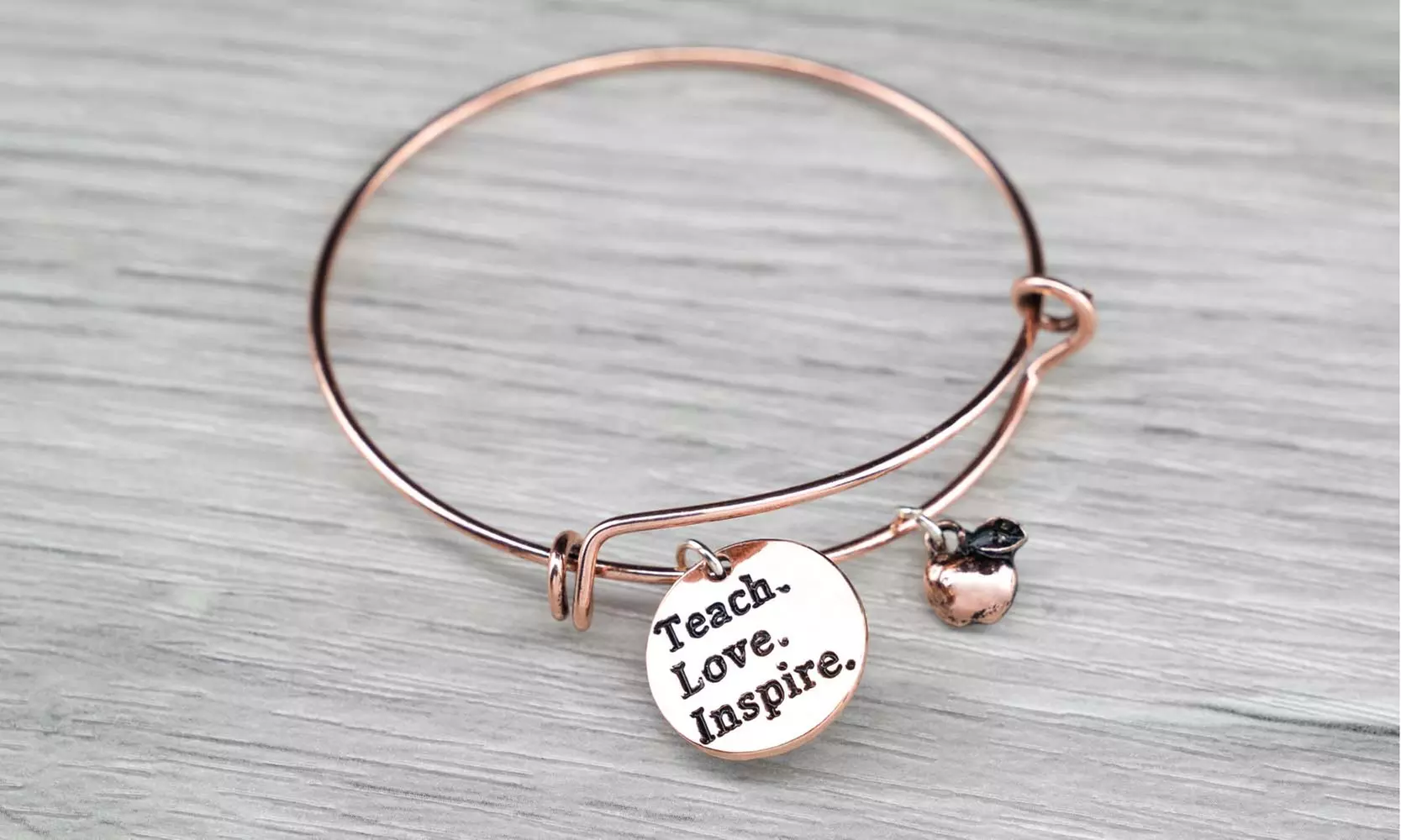 Inspirational "Teach. Love. Inspire." Rose Gold Plated Bangle - Second Medium
