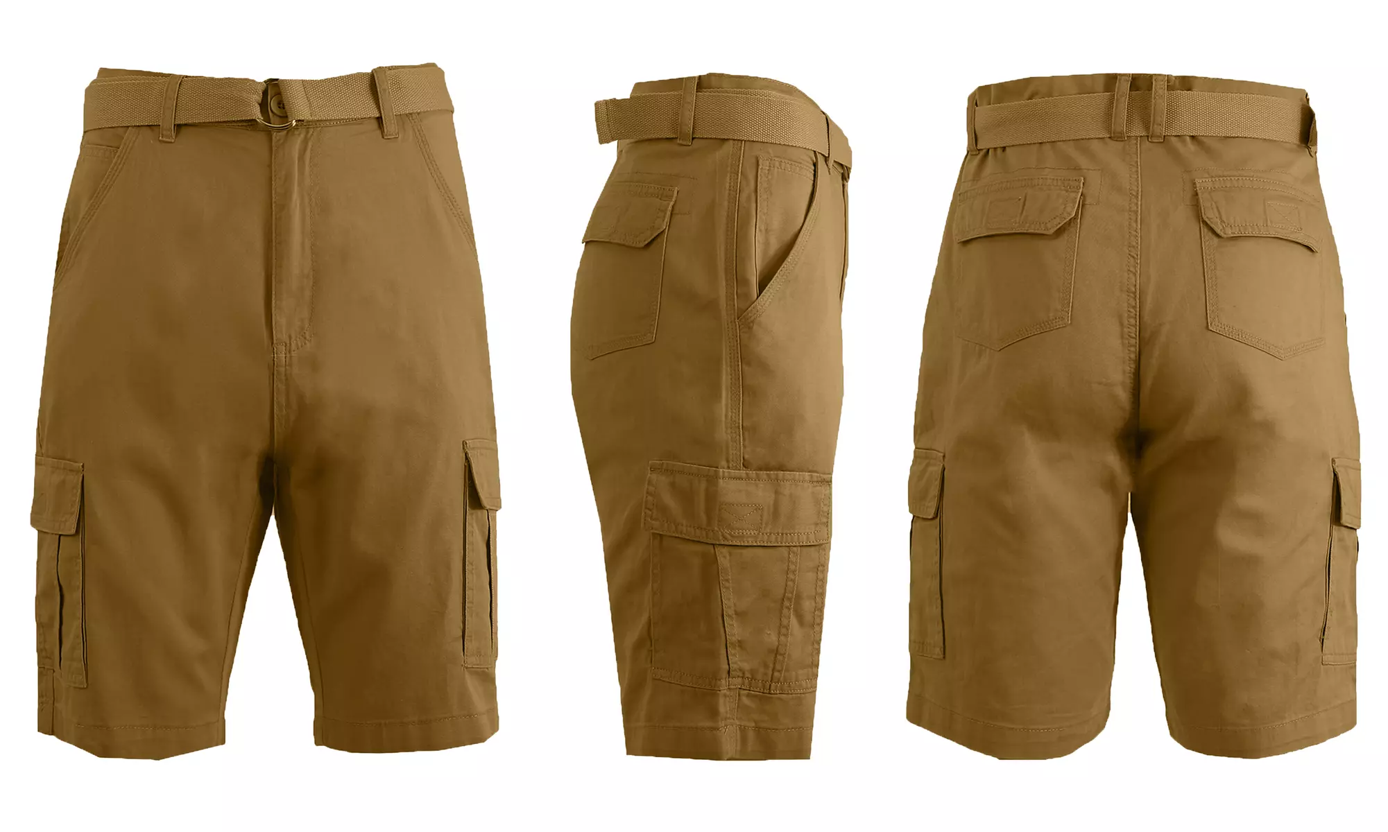 Men's Slim Fitting Cotton Cargo Shorts With Belt (Sizes, 30-42)