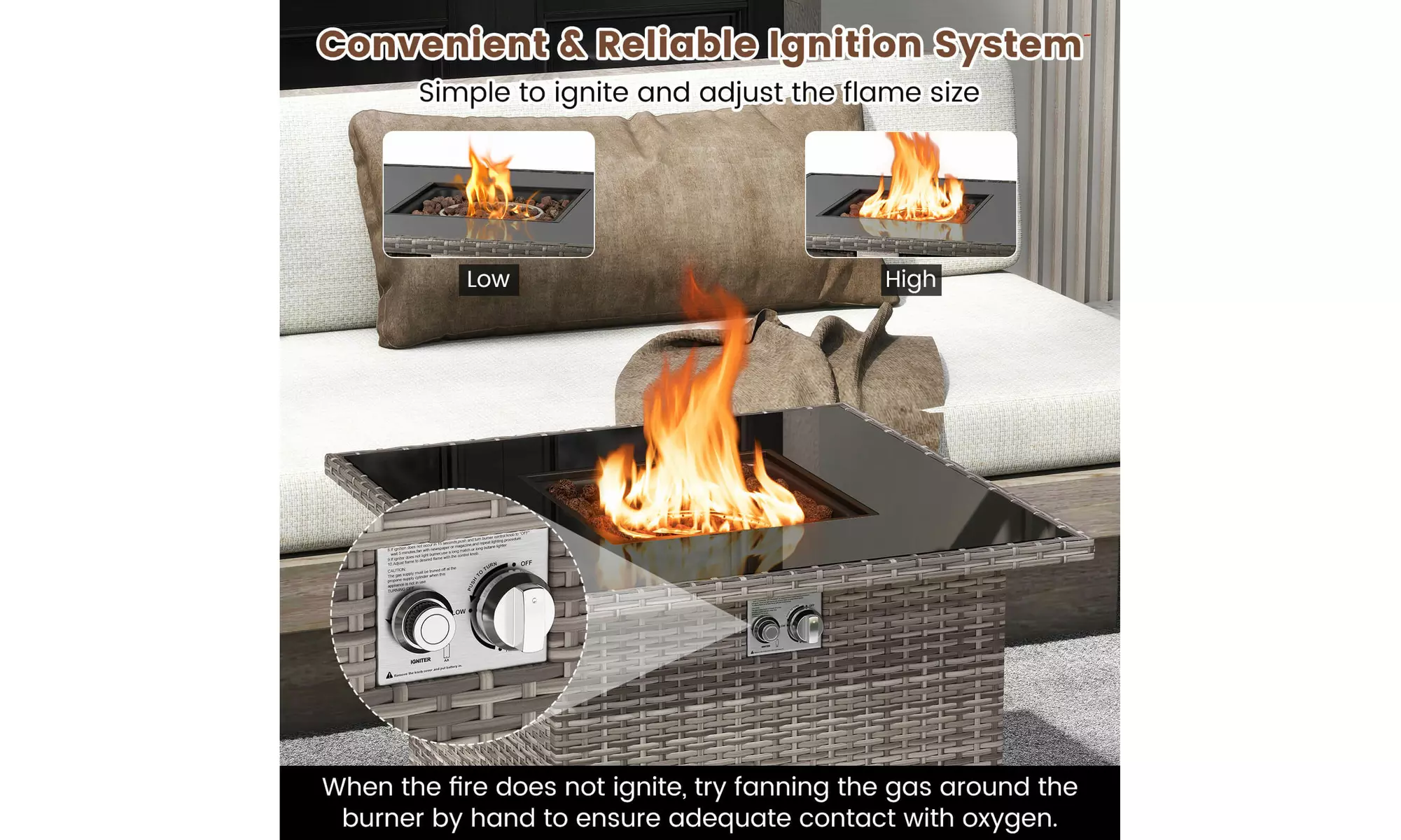 Costway Propane Fire Pit Table with Metal Slatted Tabletop & Steel Burner