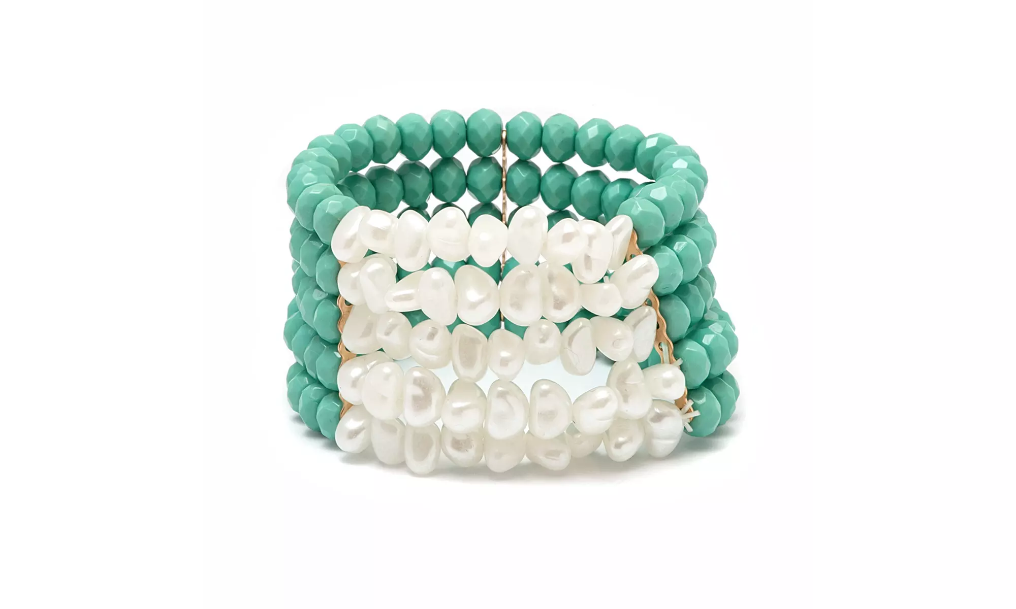 5 Row Turquoise and Pearl Stretch bracelet - Primary Image