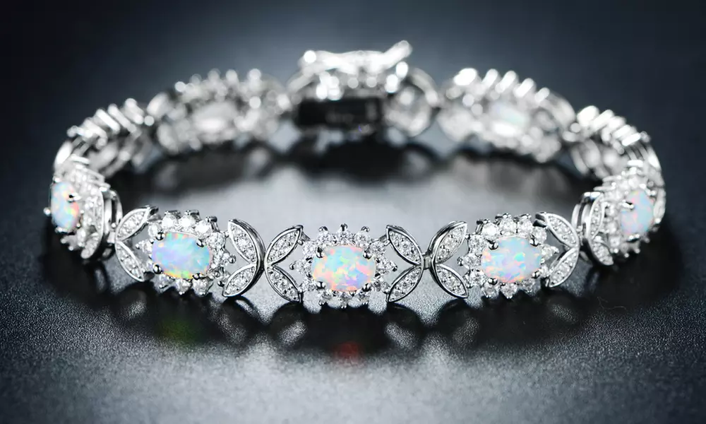 Fire Opal Alternating Butterfly Tennis Bracelet by Peermont - Primary Image