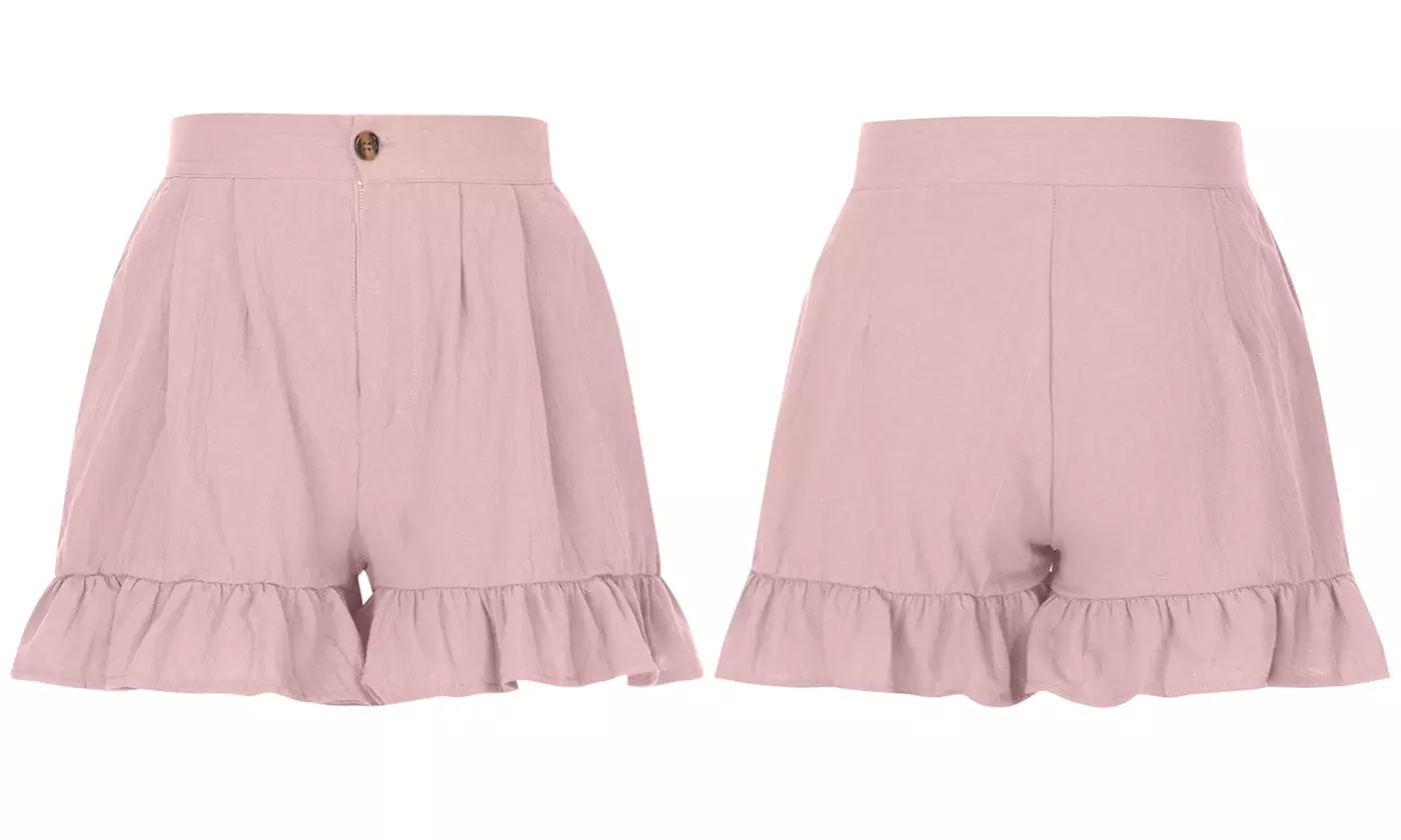 Women Ladies High Waist Baggy Wide Leg Shorts Pleated Button Summer Hot Pants