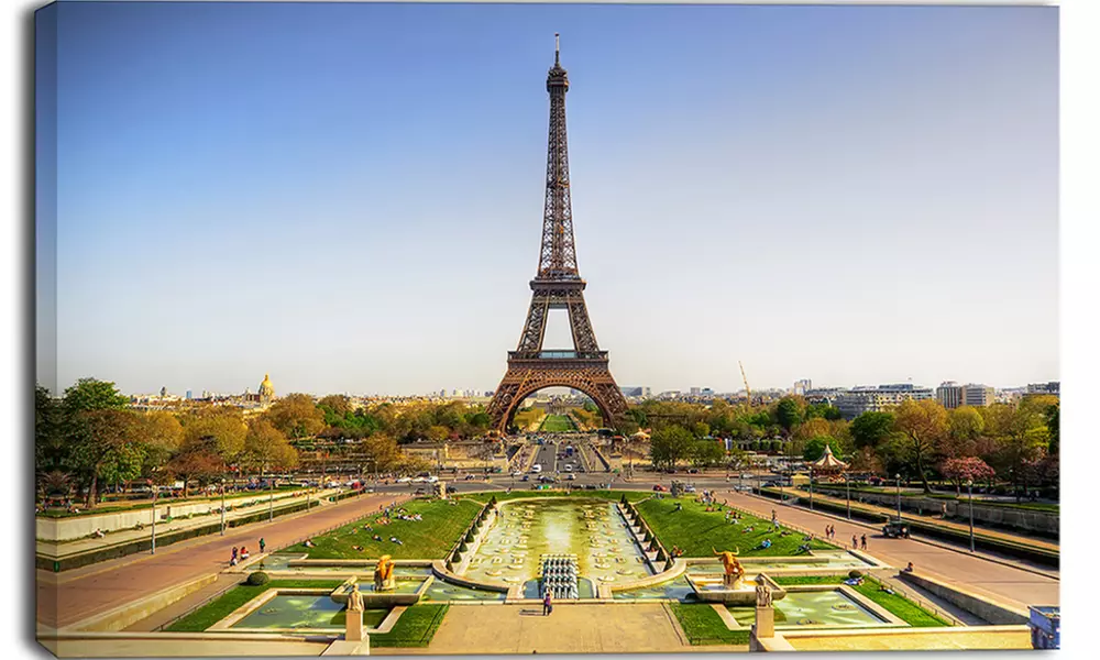 Wide View of Eiffel Tower - Landscape Photo Canvas Print - Primary Image