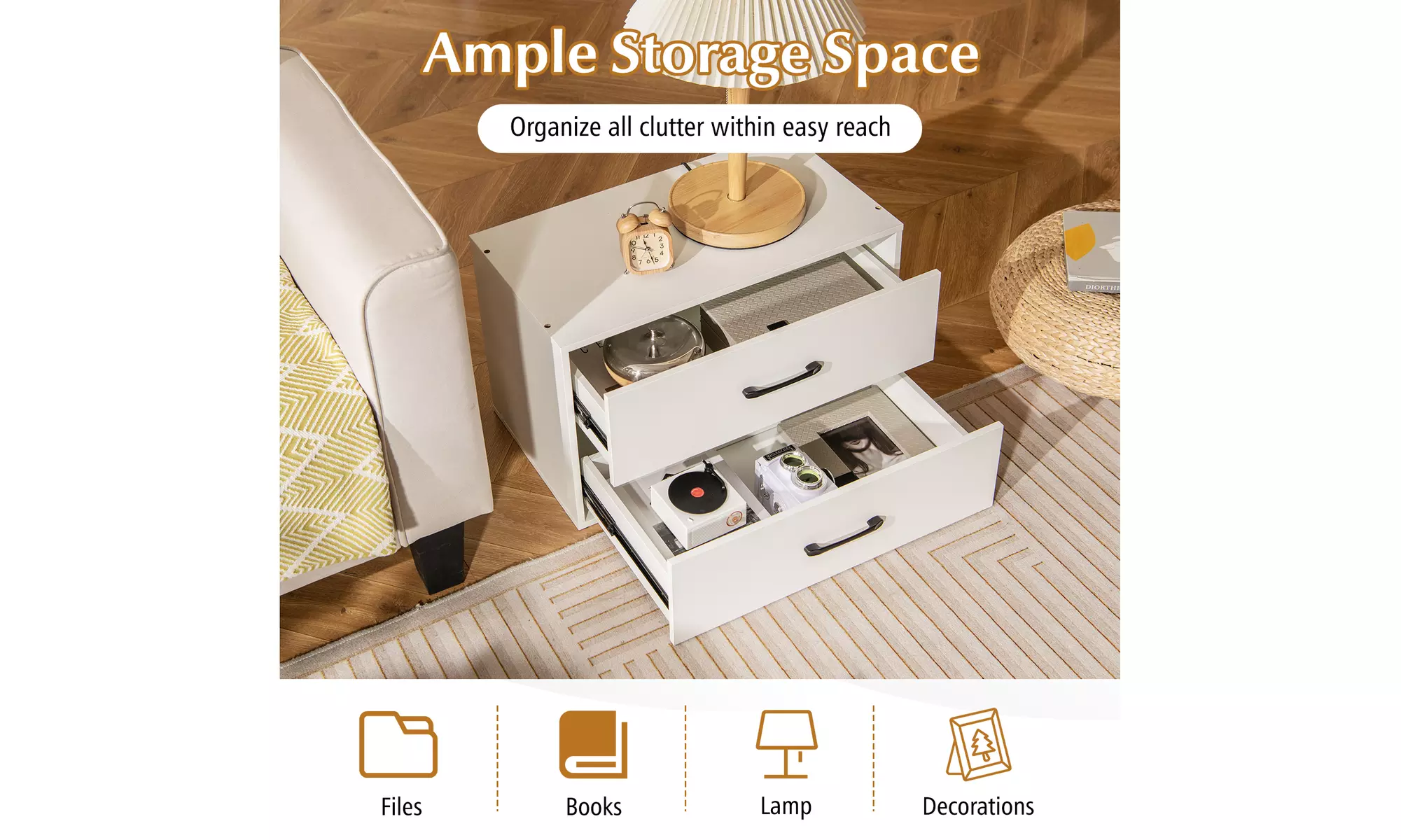 Costway 2-Drawer Stackable Organizer Horizontal Storage Cabinet Dresser Chest