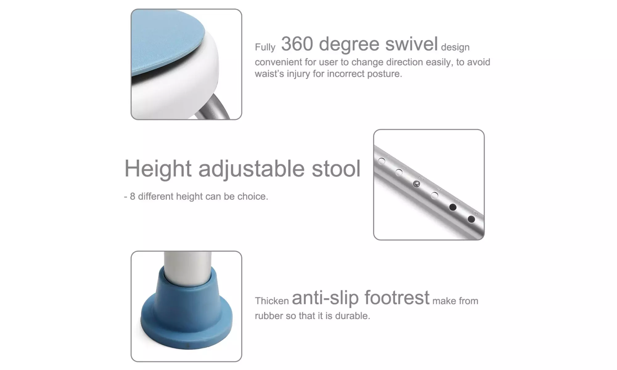 Swivel Shower Seat Stool Adjustable Rotating Safety Bath Seat Anti-Slip Grip - Second Medium
