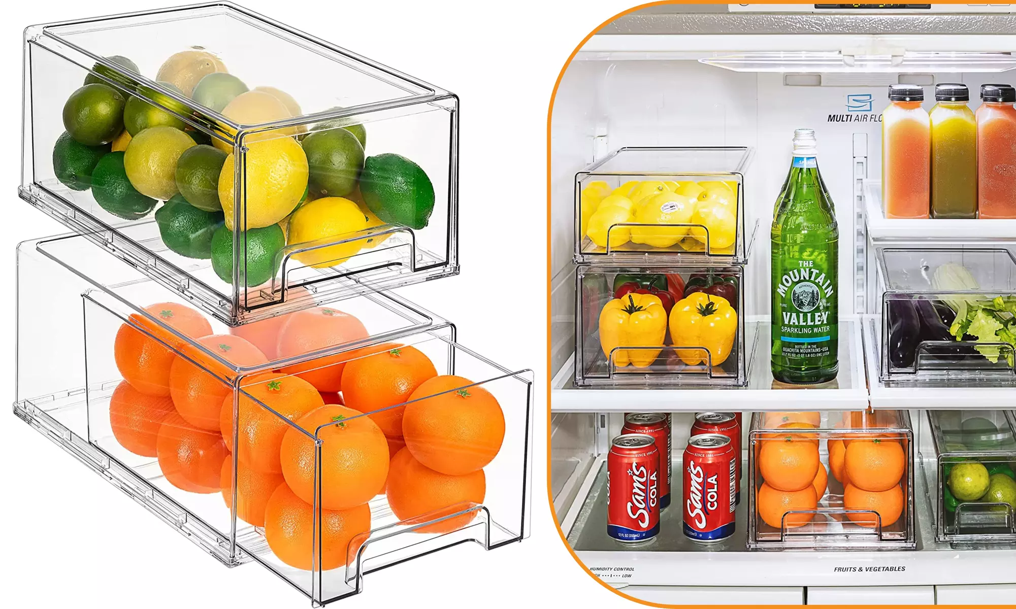 Sorbus Fridge Drawers - Clear Stackable Pull Out Refrigerator Organizer Bins - Primary Image