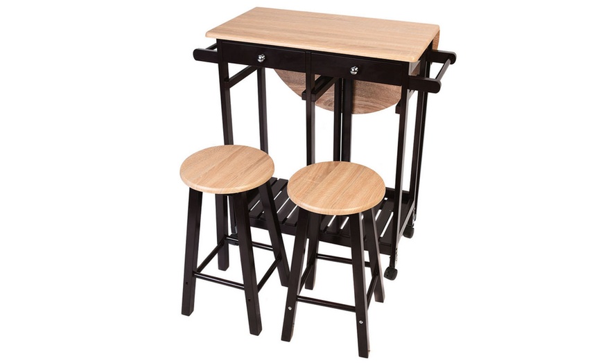 johan 3-piece kitchen island table with 2 v-back stool