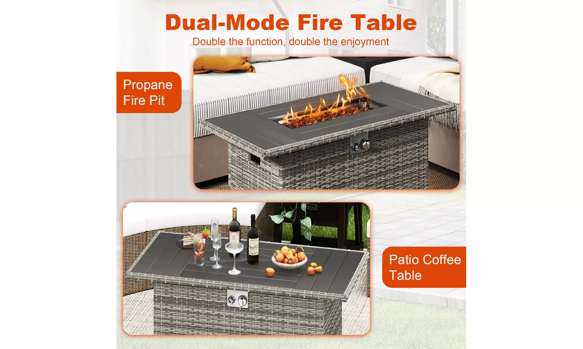 Costway Propane Fire Pit Table with Metal Slatted Tabletop & Steel Burner