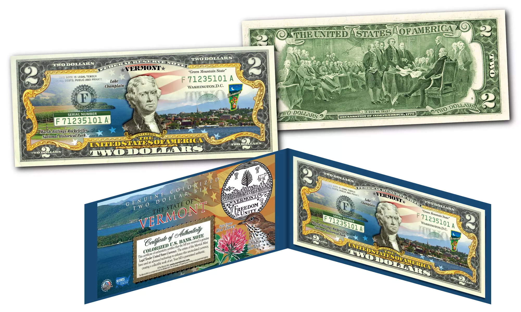Official Genuine Legal Tender U.S. 2 Dollar Bills Honoring America's 50 States 