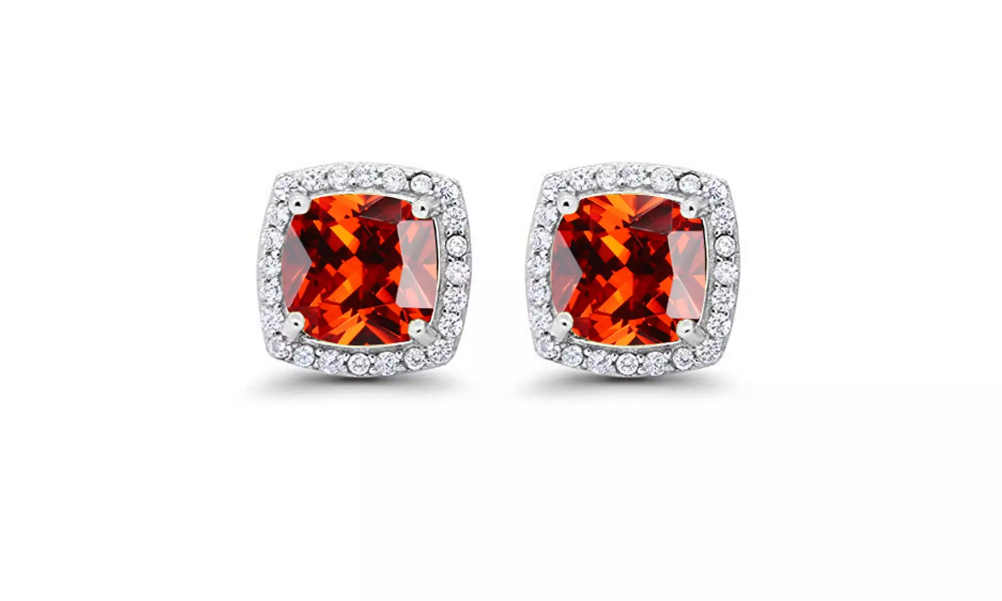 Paris Jewelry 10k White Gold Plated Created Halo Princess Gemstone Stud Earrings