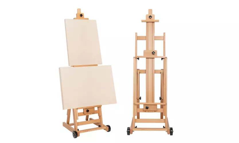 Adjustable Wood H-frame Easel with Wheels for Professional Artist - Primary Image