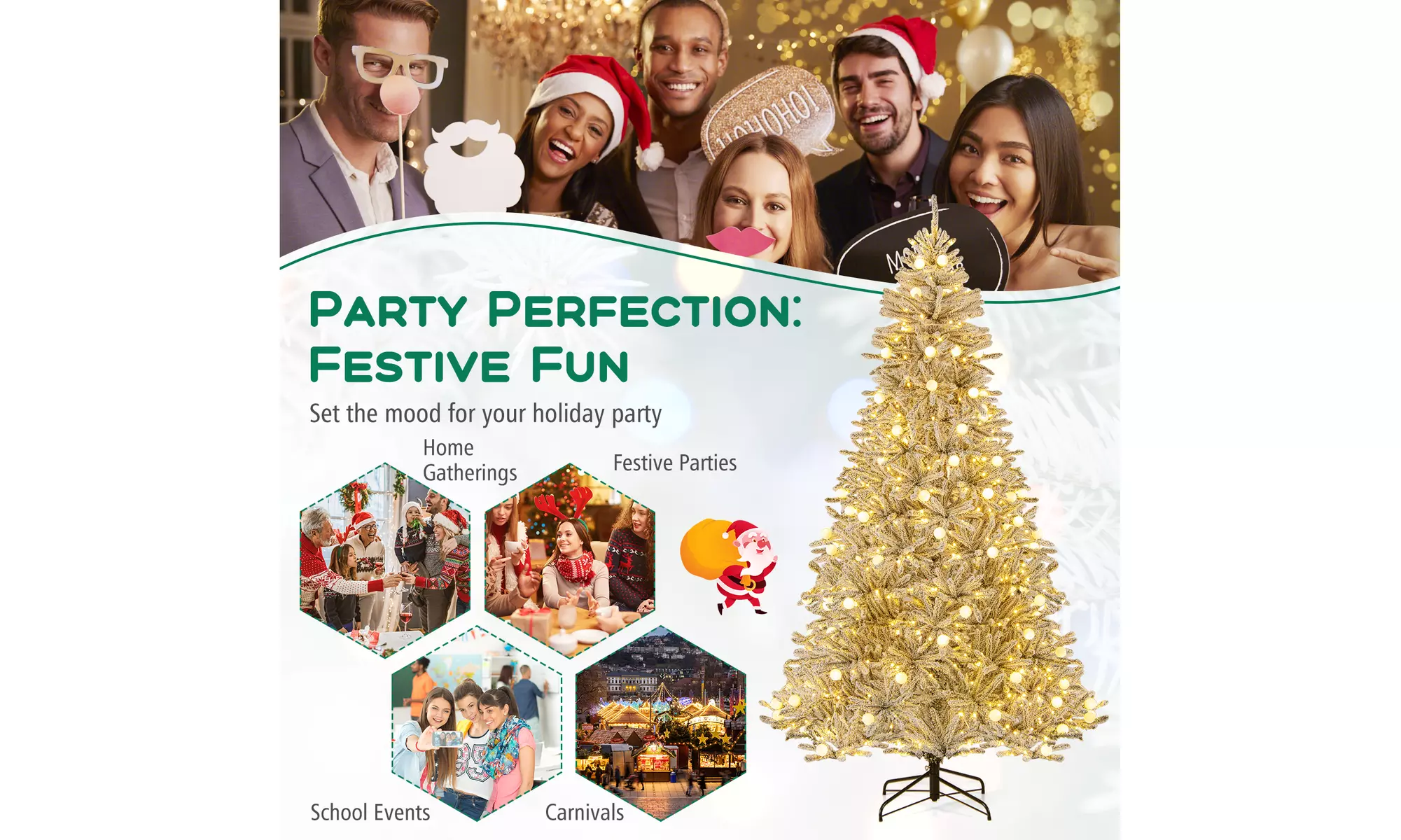 Costway Pre-Lit Artificial Christmas Tree with Branch Tips | Warm White LED Lights | Easy Setup & Home Decor