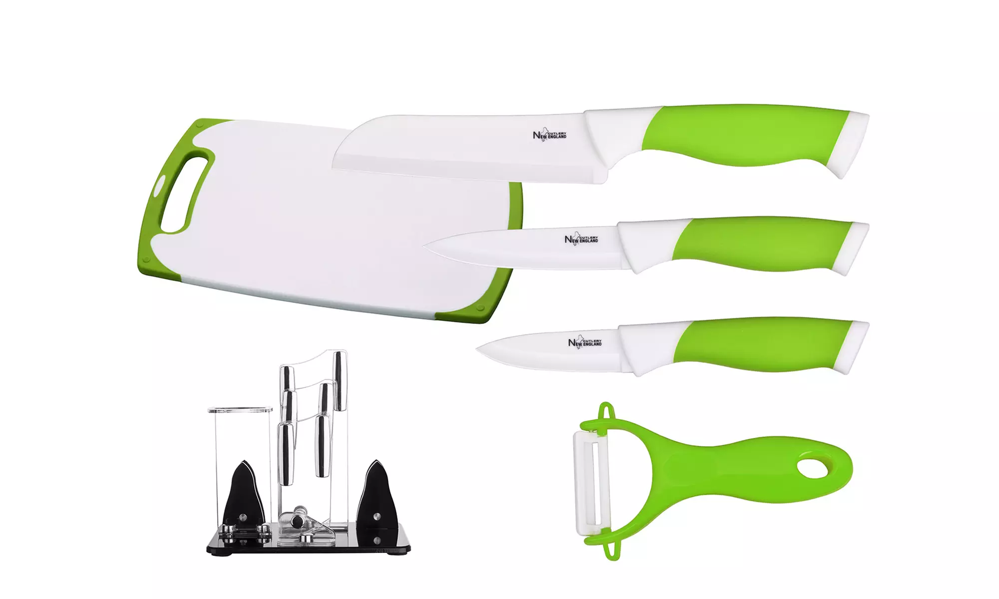 GREEN-6 Piece Ceramic Cutlery Kitchen Knives with Fruit Peeler and Stand - Second Medium
