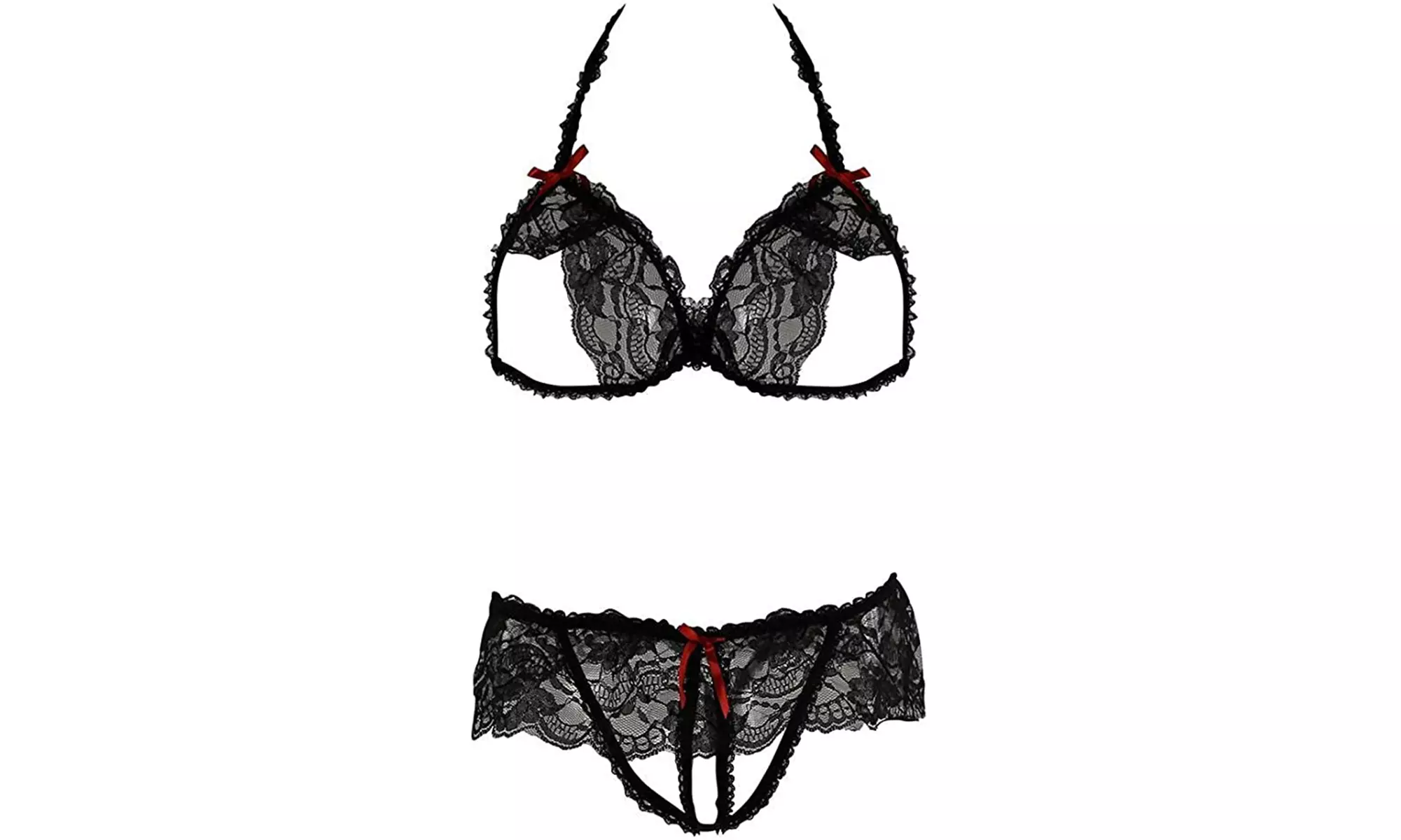 Transparent Hollow Out Black Lace Perspective Underwear Set Bra Bralette Panties