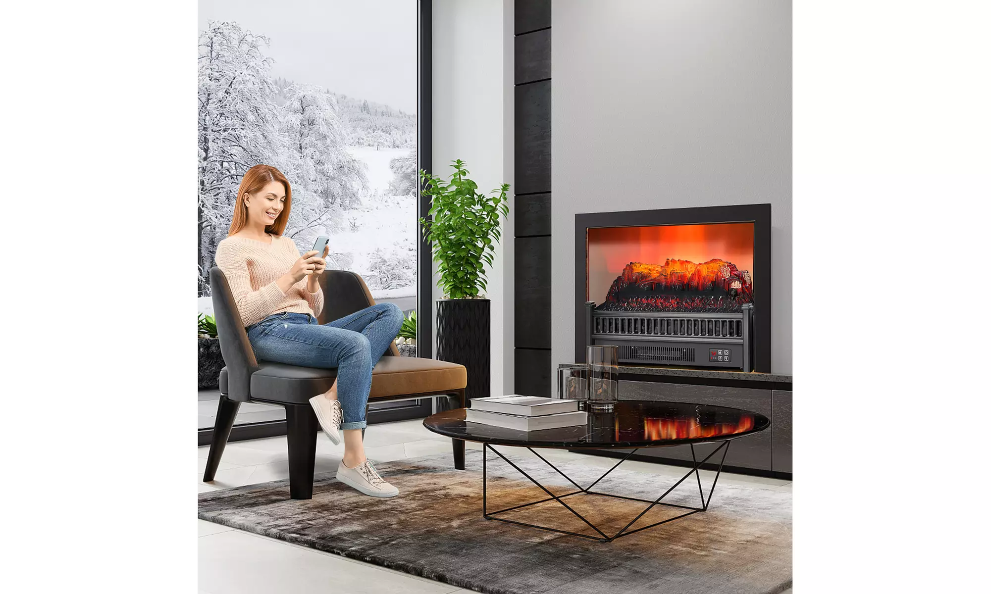 Costway 23''  Electric Fireplace Log Set Heater W/ Remote Control Realistic Flam - Second Medium
