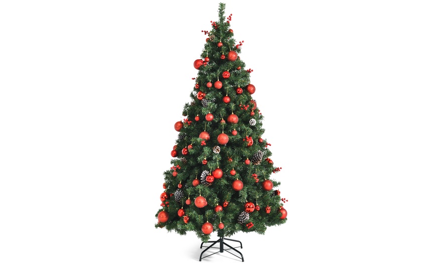 Costway 6ft Pre-lit Hinged Christmas Tree W/ Pine Cones Red Berries ...