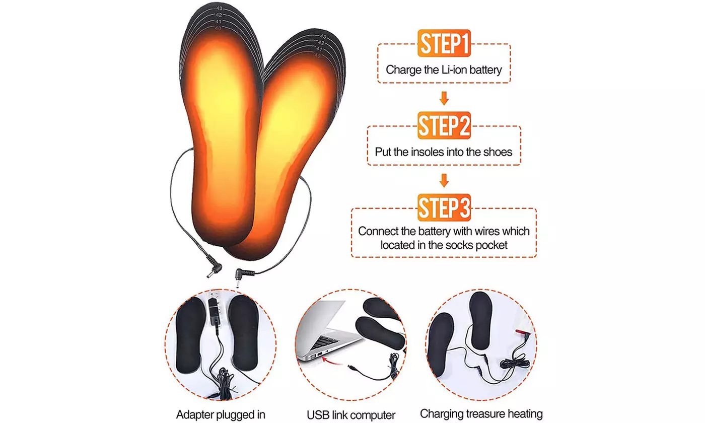 USB Rechargeable Heated Shoe Insoles for Camping Hunting Hiking Outdoor