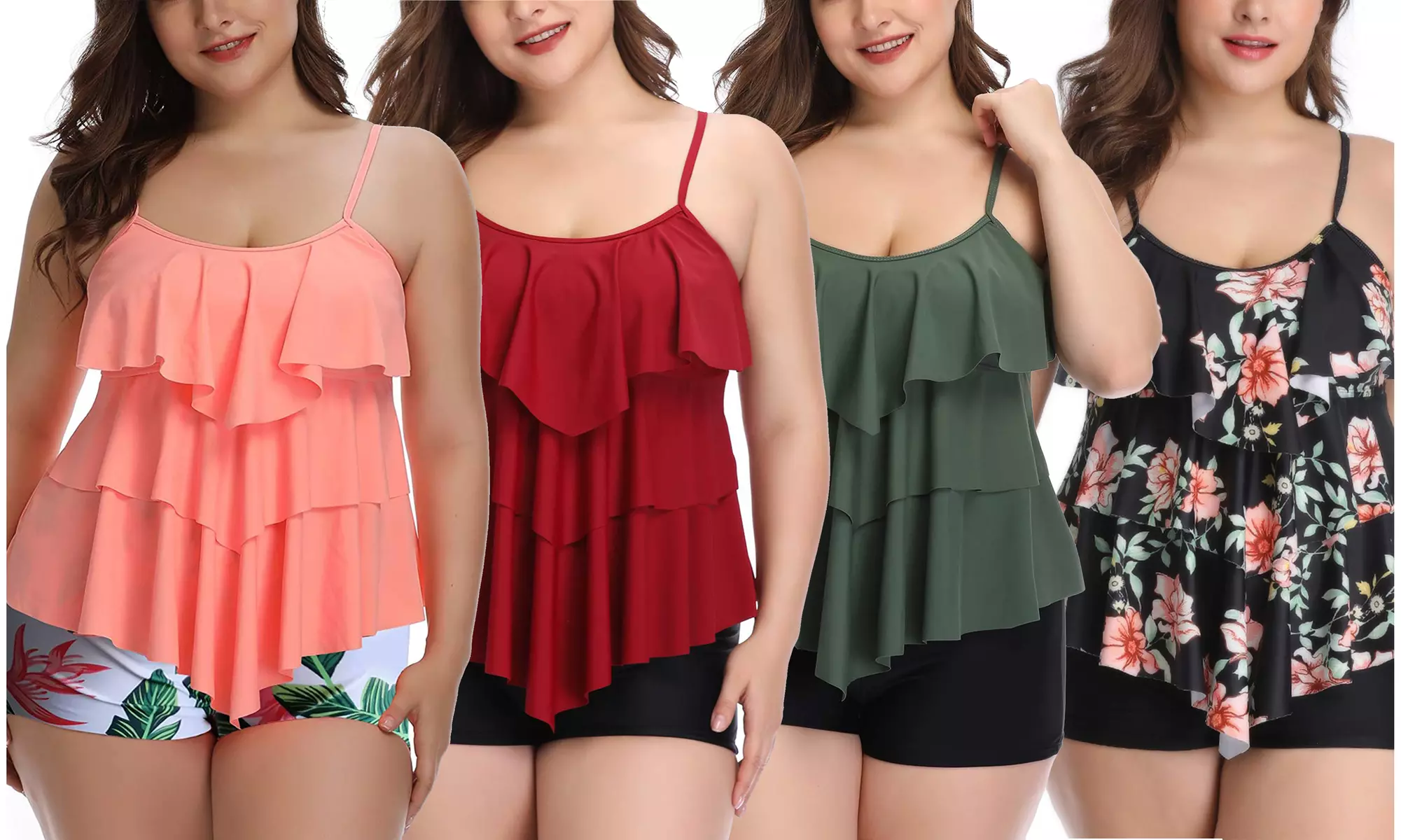 Womens Plus Size 2 Piece Swimsuits Flounce Printed Bathing Suits - Primary Image