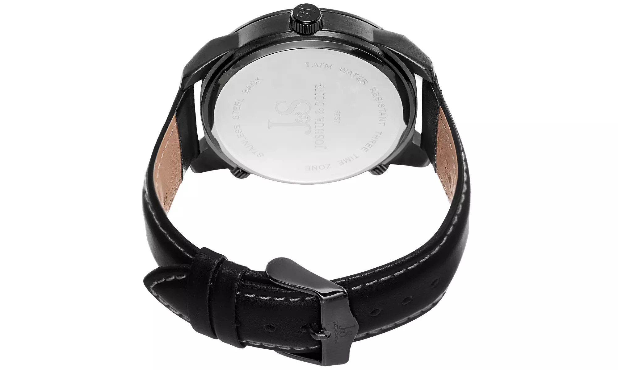 Joshua & Son's Men's Quartz Duel Time Genuine Leather Strap Watches
