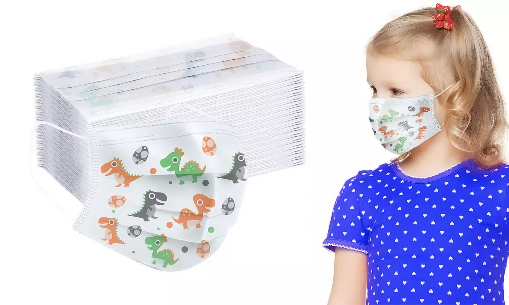 50 PC Kids 3-Ply Disposable Face Masks - Dinosaur or Light Blue Children's Masks - Primary Image
