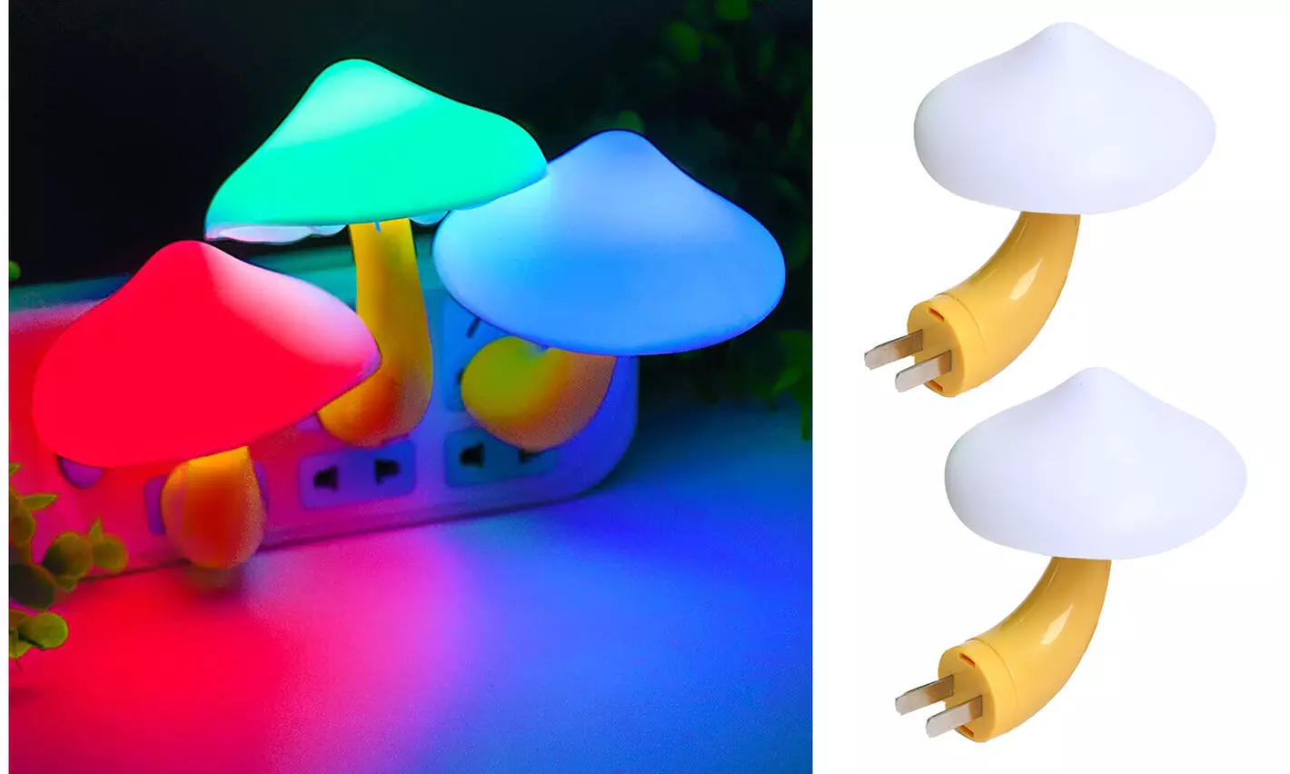 US LED Night Lights Mushroom Gradient Light Sensor Plug-in Wall Lamps Home Decor - Primary Image