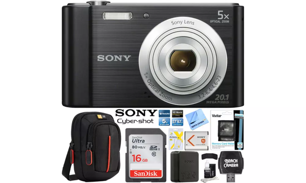  Sony Cyber-shot DSC-W800 Digital Camera 20.1MP Black Memory Card Case  Bundle - Primary Image