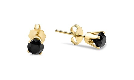 14k Yellow Gold 1 Carat Black Diamond Stud Earrings.