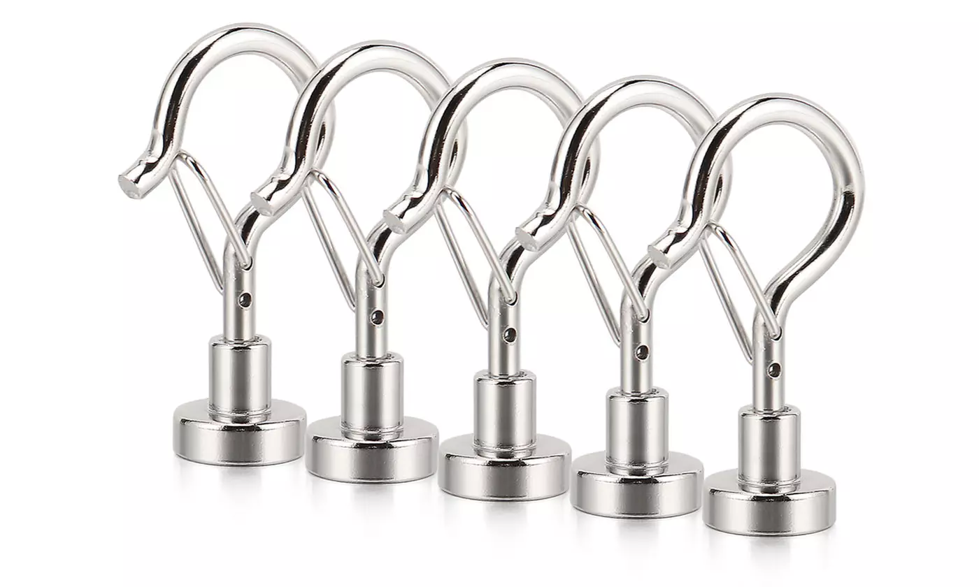 5Pcs Heavy Duty Neodymium Clamping Strong Magnetic Hooks Hanger with Snap 