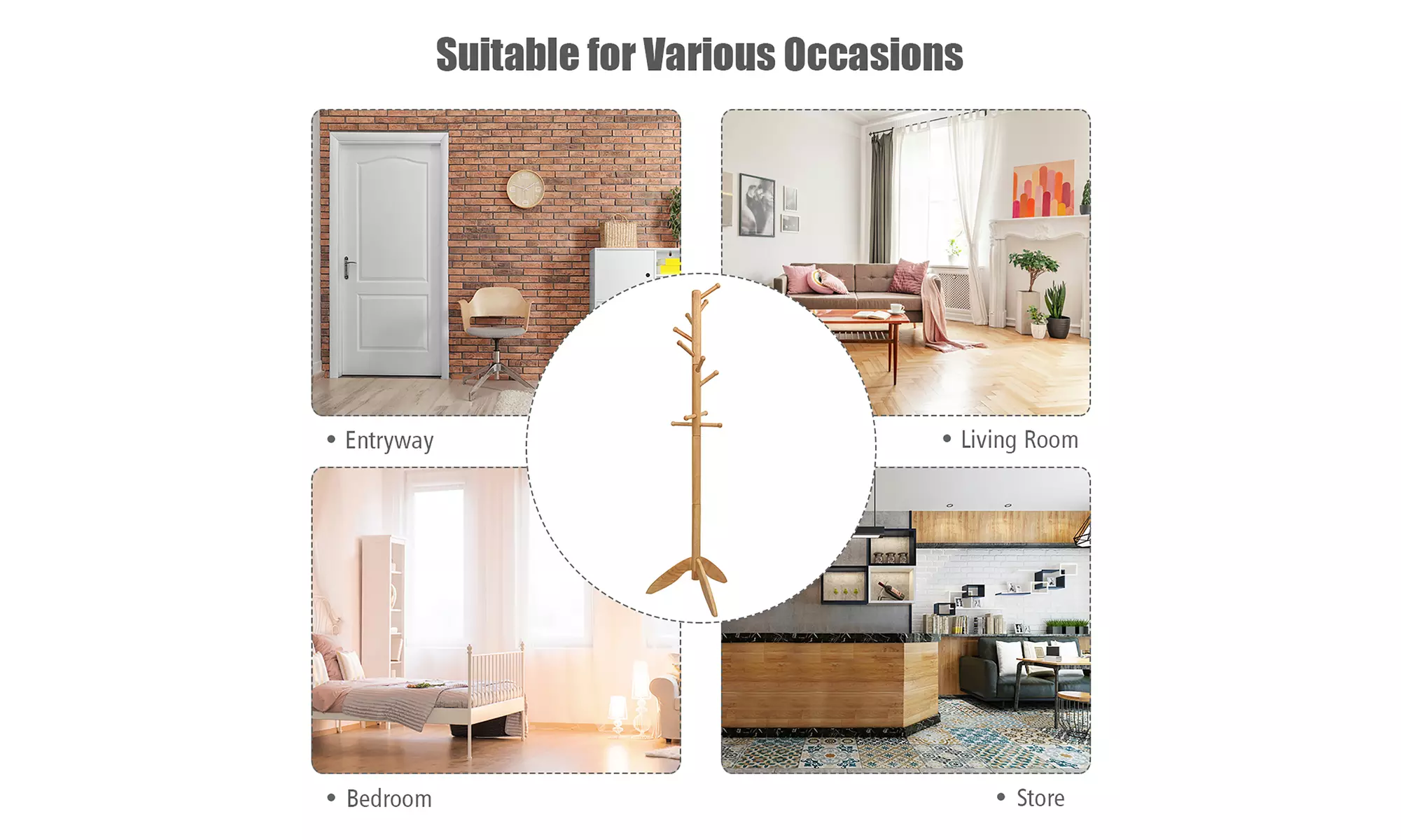 Costway Wooden Coat Rack Entryway Hall Tree 2 Heights w/ 11 Hooks