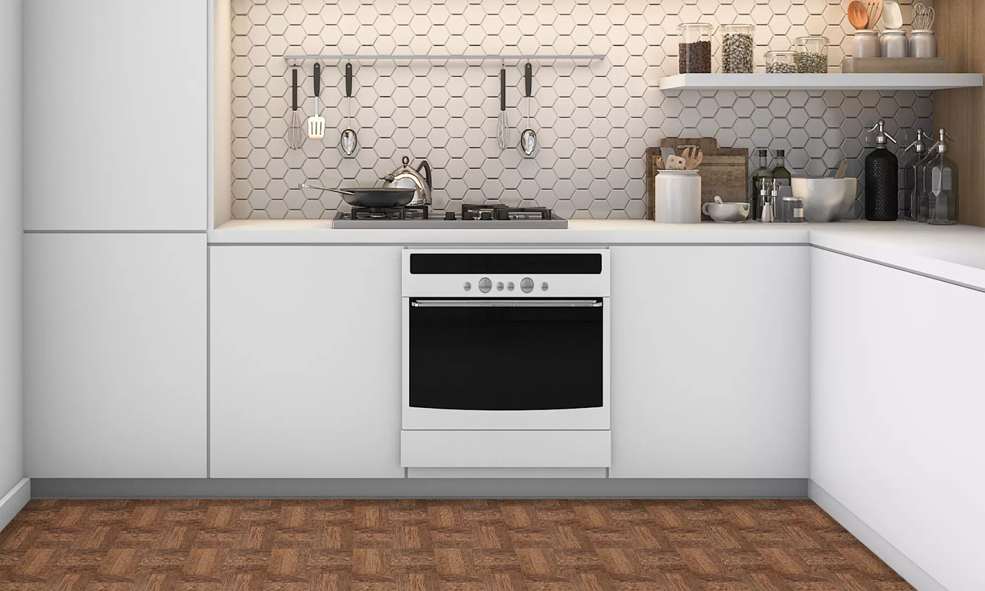 Portfolio 12x12 Self Stick Vinyl Floor Tile - Walnut Parquet - 9 Tiles/9 sq. ft. - Second Medium