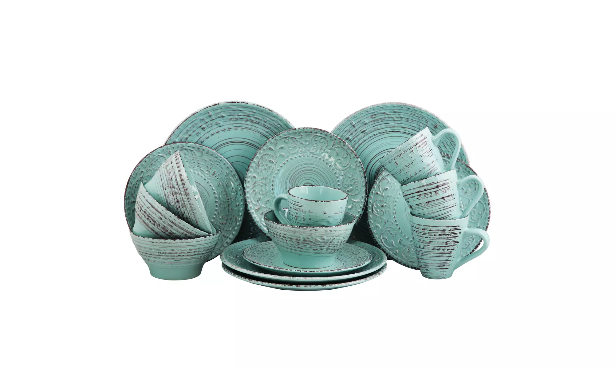 Elama Ocean Breeze 16-Piece Dinnerware Set, Turquoise - Primary Image