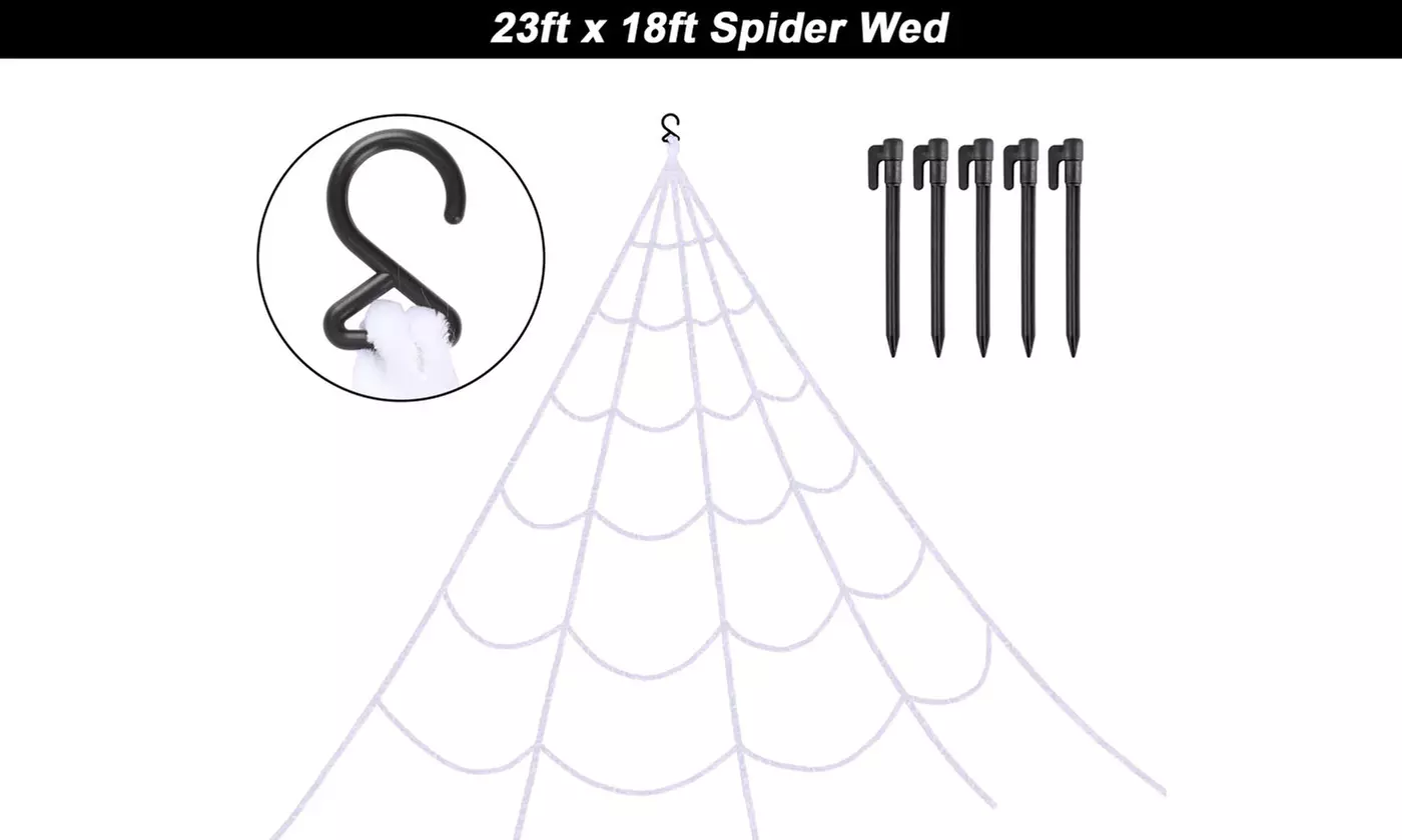 16.4/23FT Giant Spider Web Halloween Decor Outdoor Spider Set Scary Party Prop