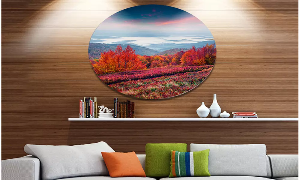 Autumn in the Carpathian Mountains' Landscape Metal Circle Wall Art - Primary Image