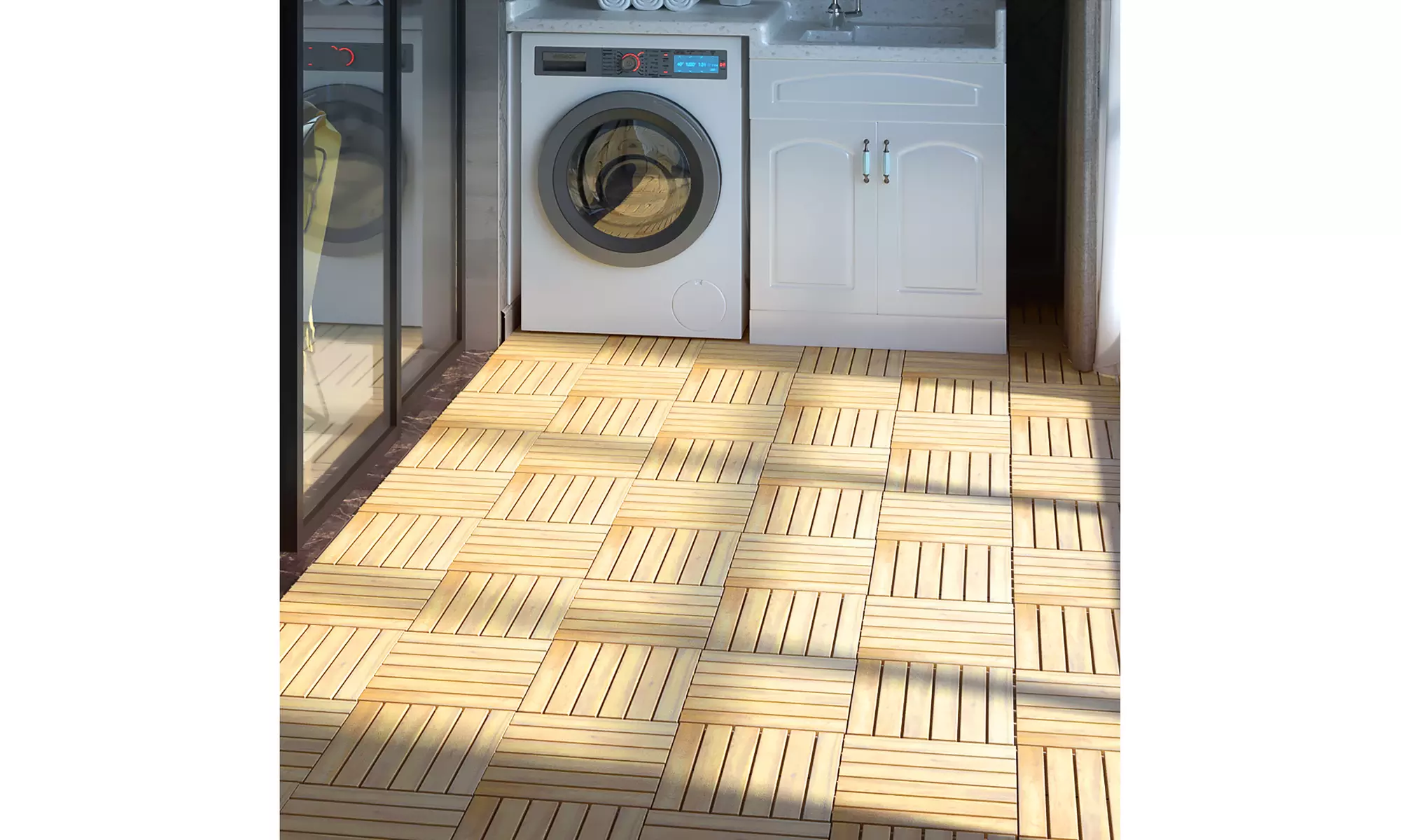 12'' x 12'' Acacia Wood Deck Patio Pavers Stripe Pattern