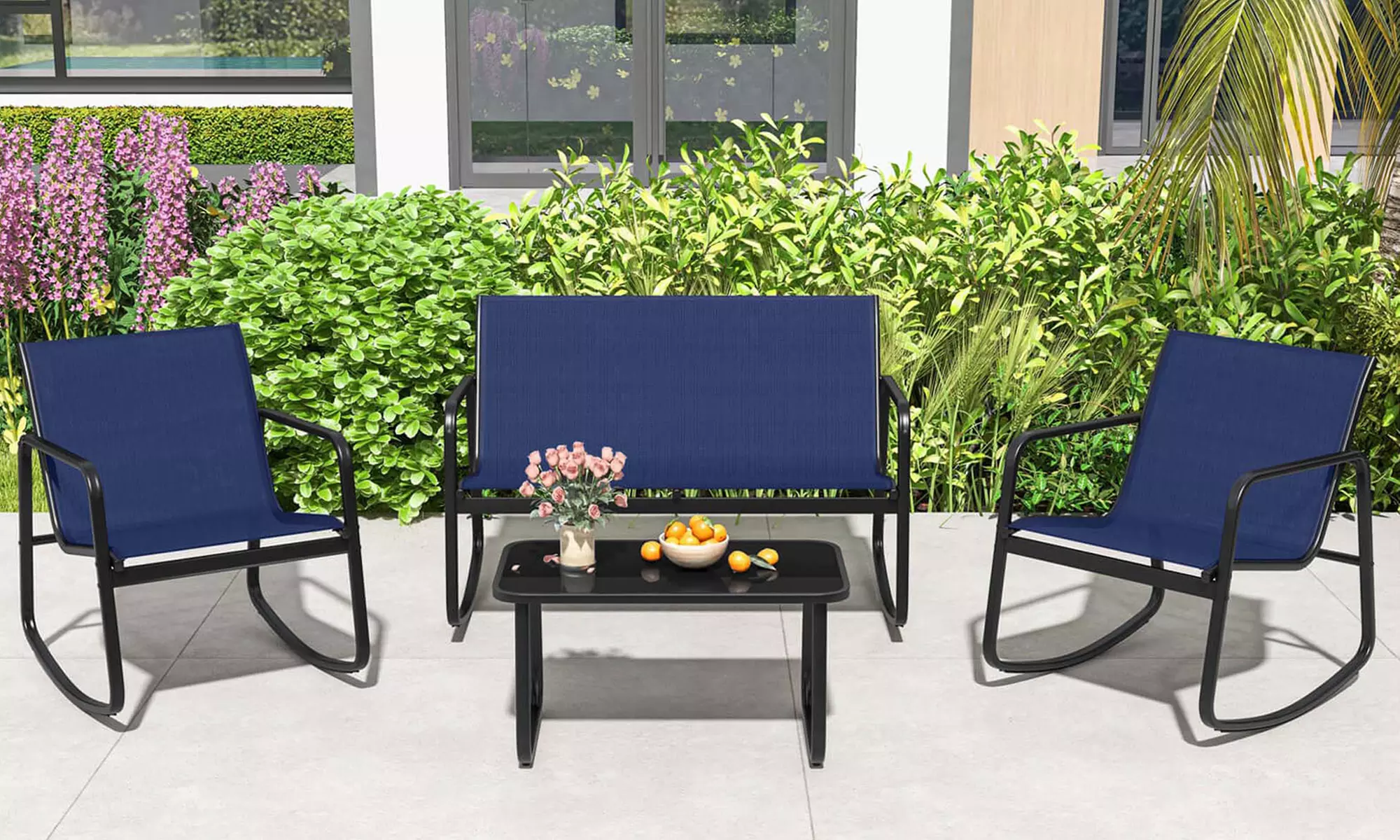 Costway 8- or 4-Piece Patio Rocking Chairs and Loveseat with Glass-Top Table