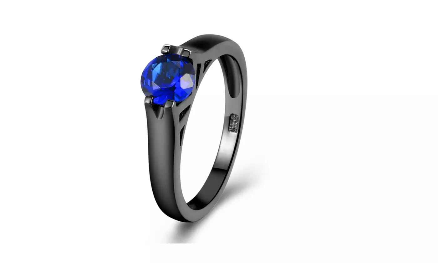 Simple Blue Crystal Black Gold Color Cocktail Rings For Women (6) - Primary Image