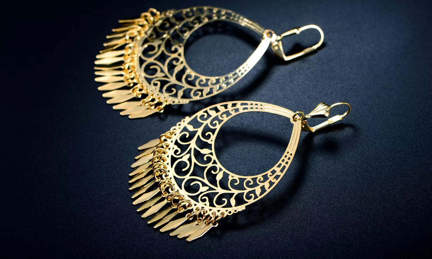 18K Gold Filigree Fringe Chandelier Earrings