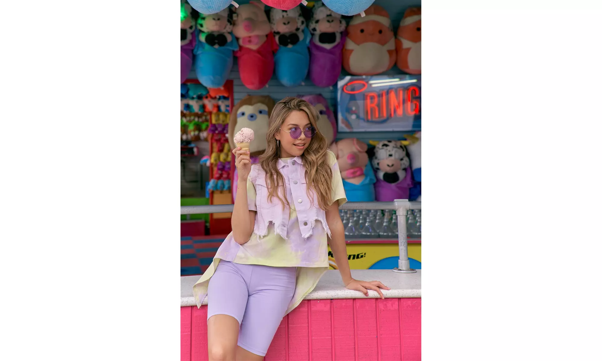 Lavender Purple Raw Denim Shark Bite Hem Crop Jean Vest - Primary Image