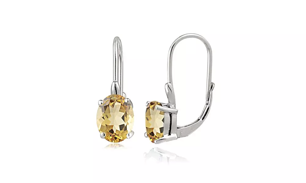 Sterling Silver Citrine 8x6mm Oval Leverback Earrings 