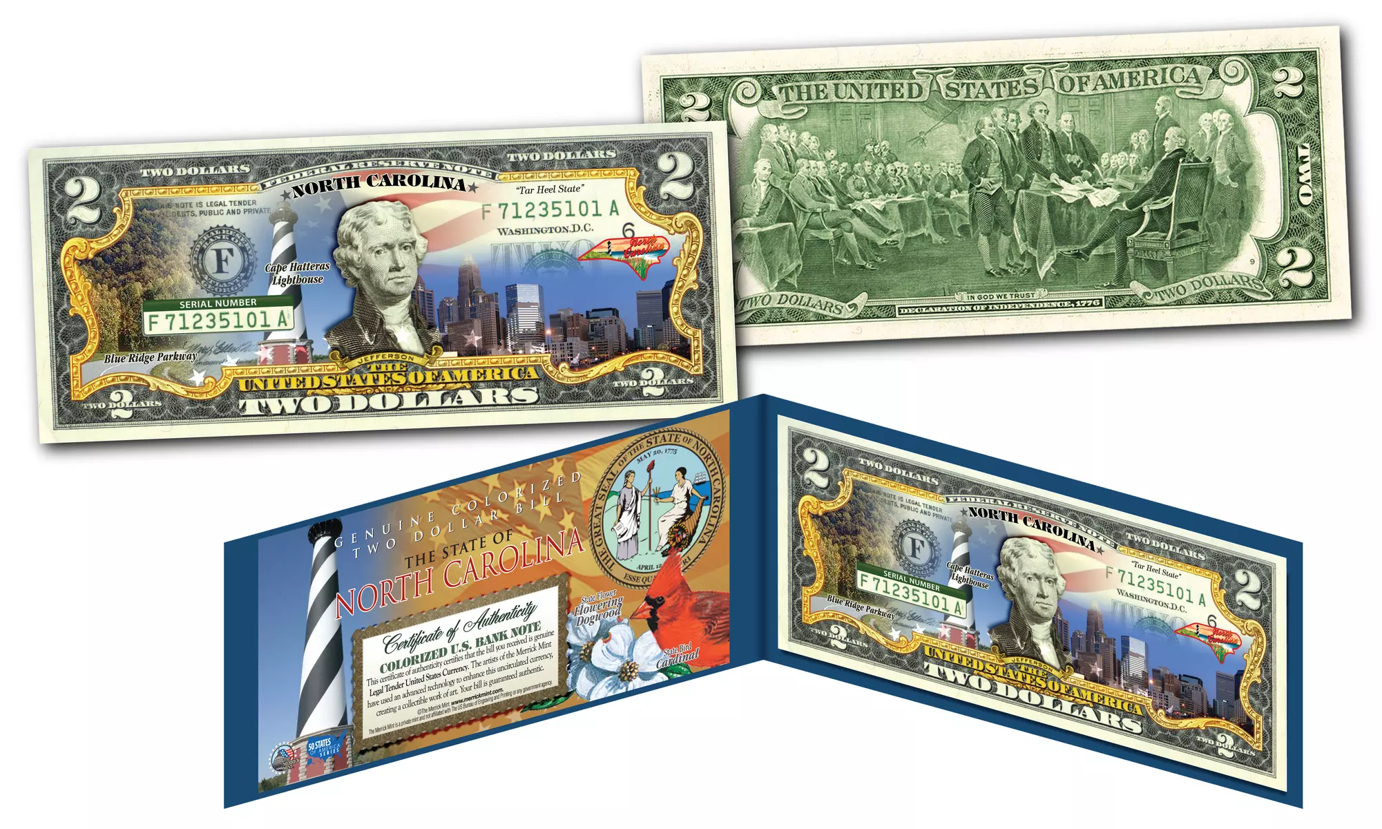 Official Genuine Legal Tender U.S. 2 Dollar Bills Honoring America's 50 States 