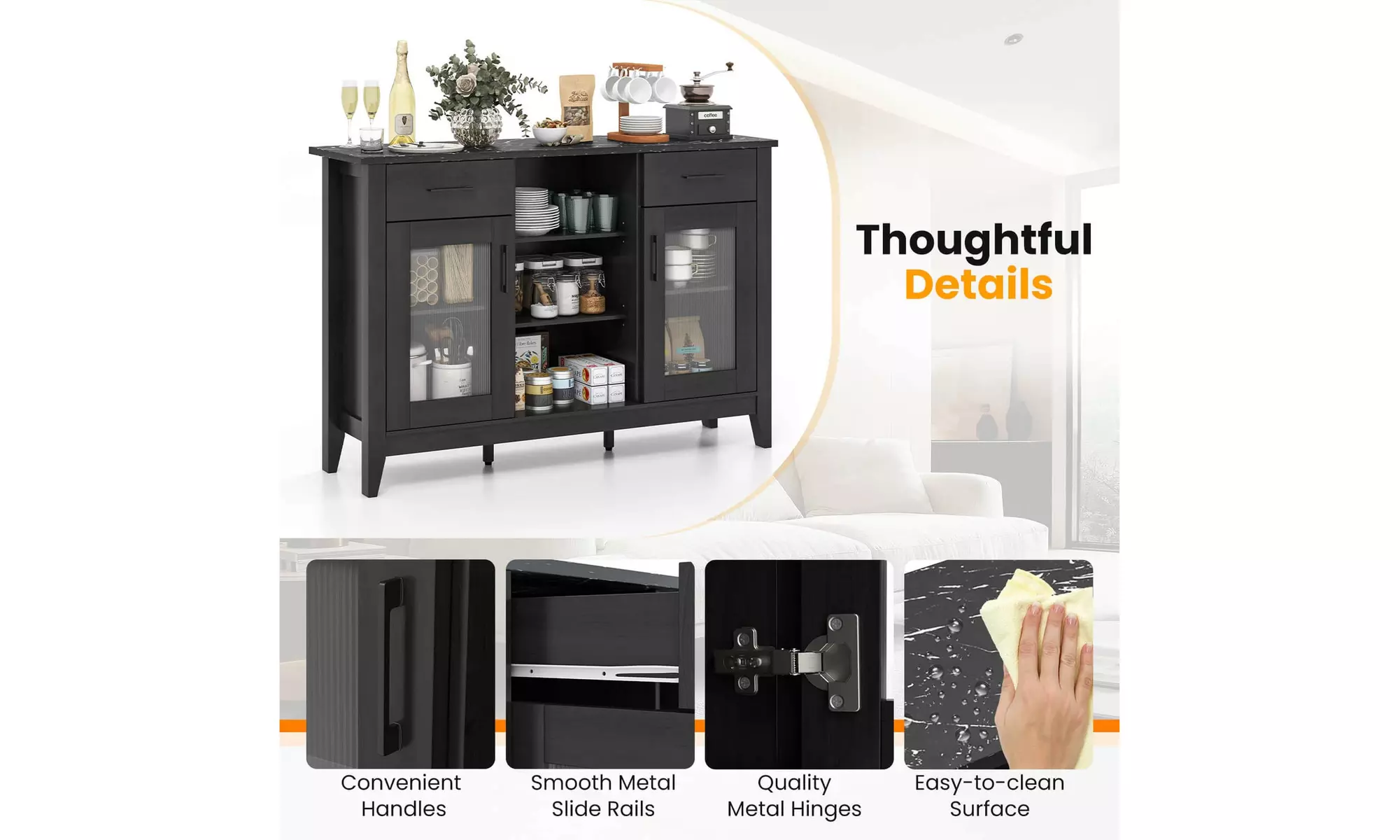 Costway Sideboard Buffet Cabinet with 2 Drawers 2 Doors 3 Open Compartments