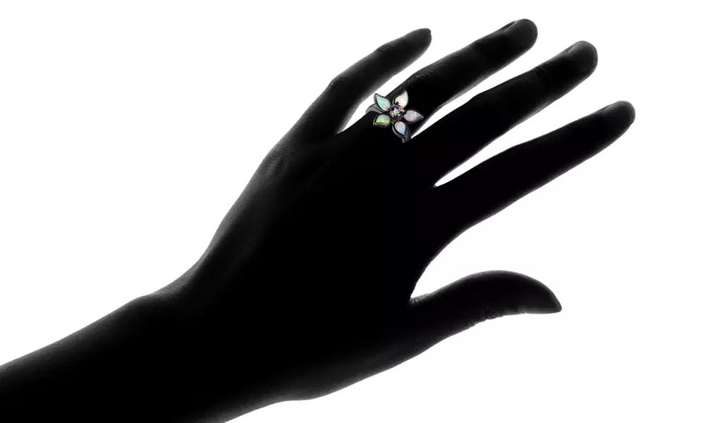 Rainbow Topaz and Fiery White Opal Lily Ring by Peermont - Second Medium